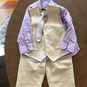 Elegant Tan Vest with Purple Shirt and Tie 4T